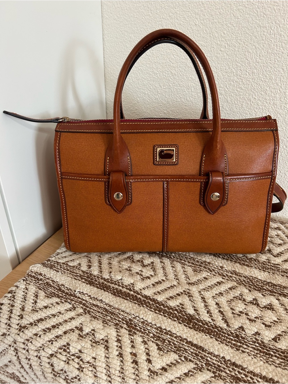 Dooney & Bourke Cognac Brown Leather-Trim Satchel
